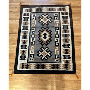 VTG Navajo Native American Wool Rug 60" x 48" Geometric w/ Brown Black Gray Tan